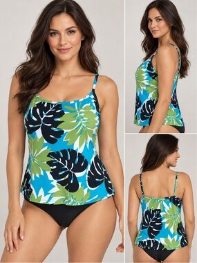 Tankini Top Blue/Green/Blue.  Size Large